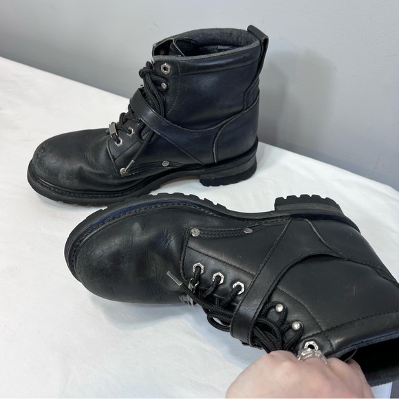 Harley Davidson black leather Faded Glory lace and buckle logger boots size 9.5 - Picture 6 of 10